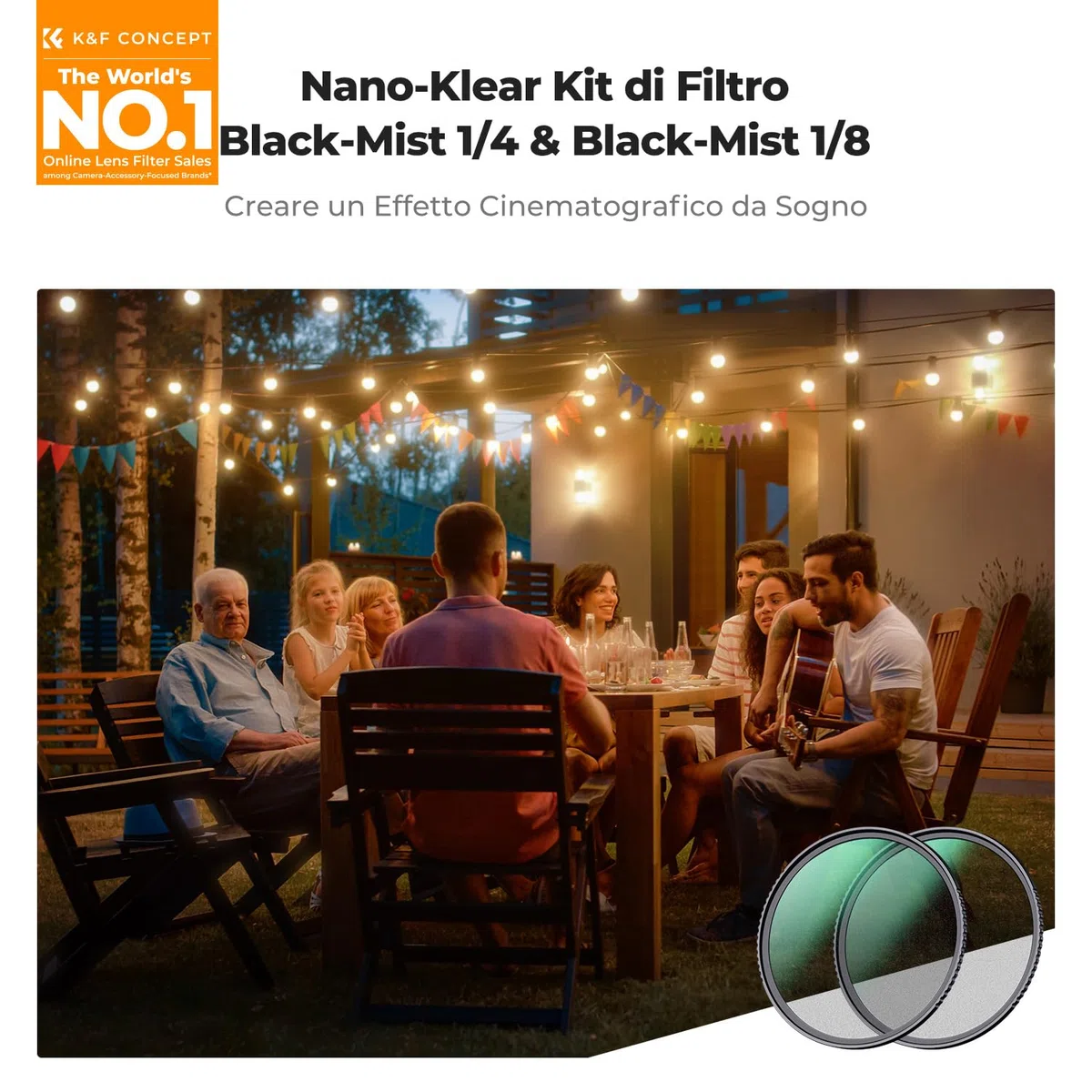 K&F CONCEPT Nano-Klear 2 Pack 52mm Filtros Black Diffusion 1/8+ Black Mist 1/4 Ultrasottili in Vetro Ottico con Nano Rivestimento con 3Pcs Panno di Pulizia