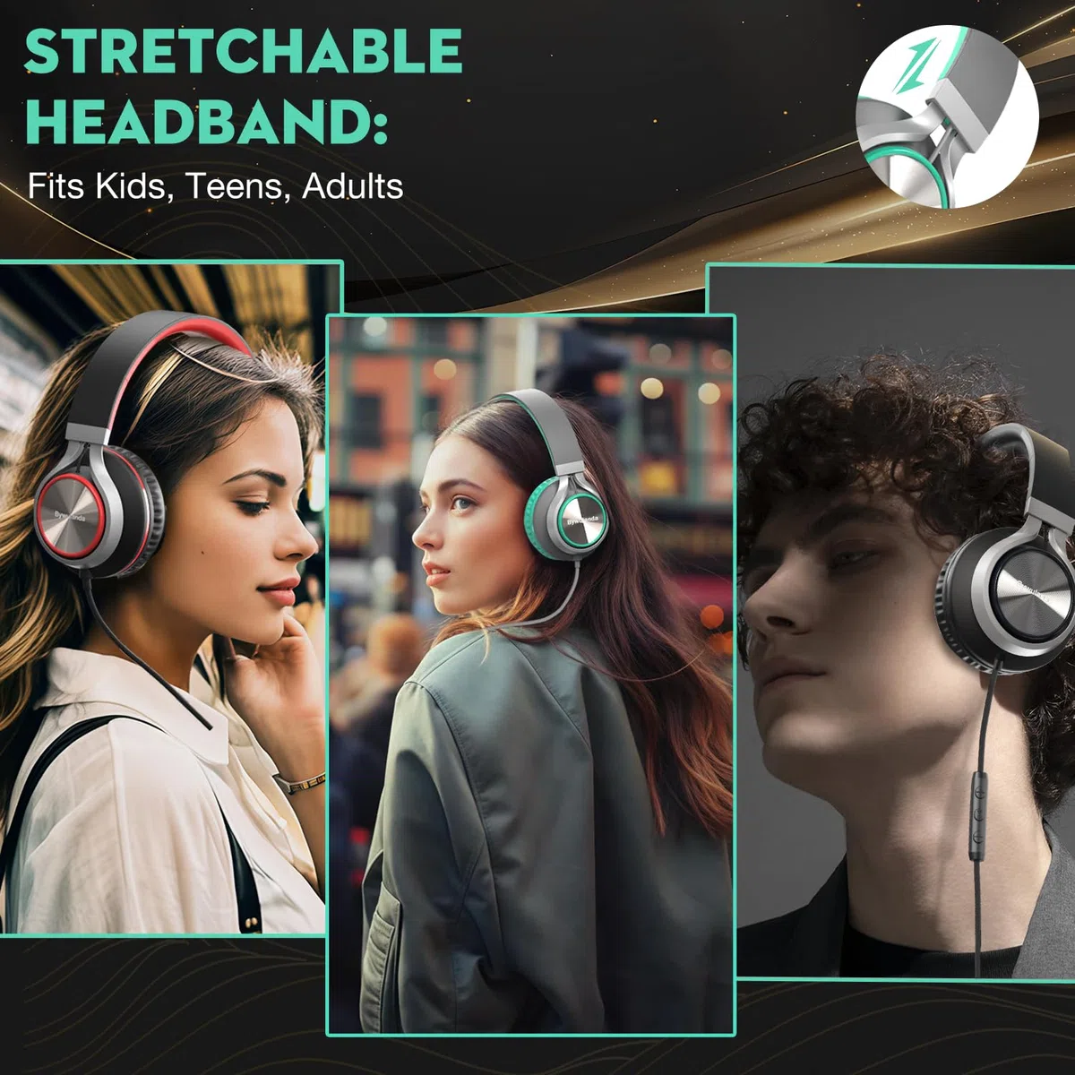 Bywulanda Cuffie USB C con microfono e controllo del volume, cuffie stereo over-ear per iPhone 15 16 Pro, cuffie pieghevoli cablate per smartphone, Chromebook, laptop, tablet, da viaggio