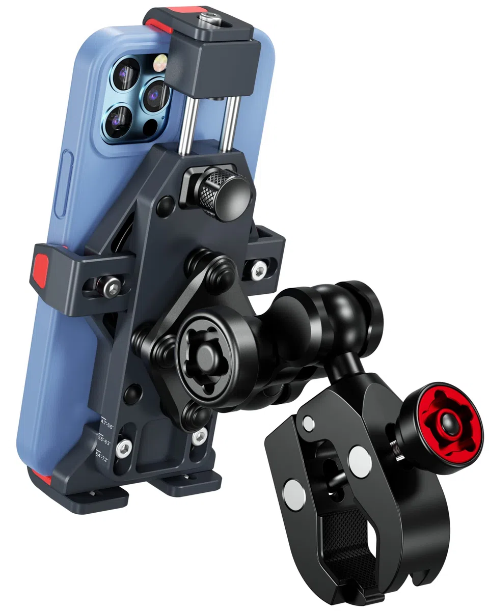 BRCOVAN Lega Alluminio Supporto Telefono Motociclo con Smorzatore Vibrazioni, Metallo Manubrio Porta Telefono per ATV UTV Bici Moto Scooter per 4.7''-7.2'' Smartphone, Nero