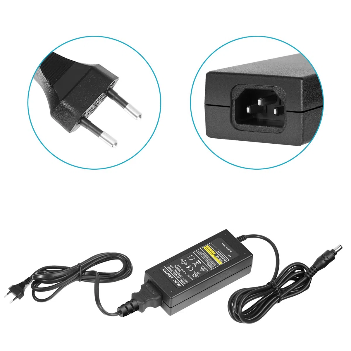 Neewer Adattatore d’Alimentazione AC 220V a DC 15V con Cavo d’Alimentazione 5A Output per Luce Anulare da Studio (Nero)