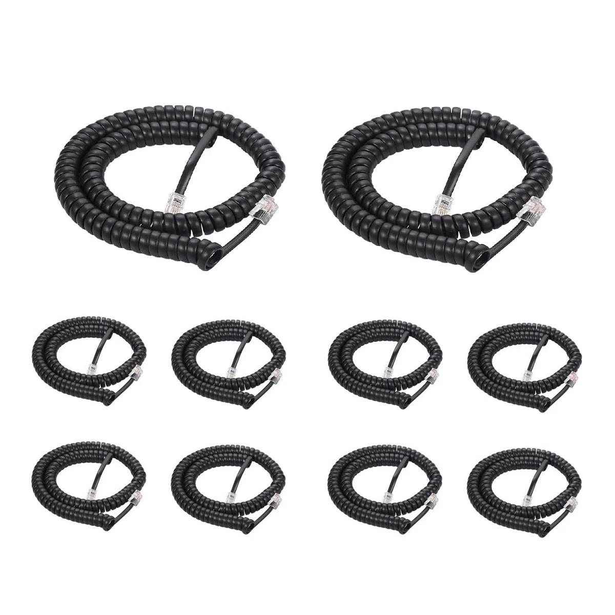 Cavo telefonico fisso 2,4 m non arrotolato / 1,4 m a spirale, confezione da 10, cavo standard RJ9 4P4C, nero, per lavorare in ufficio o a casa