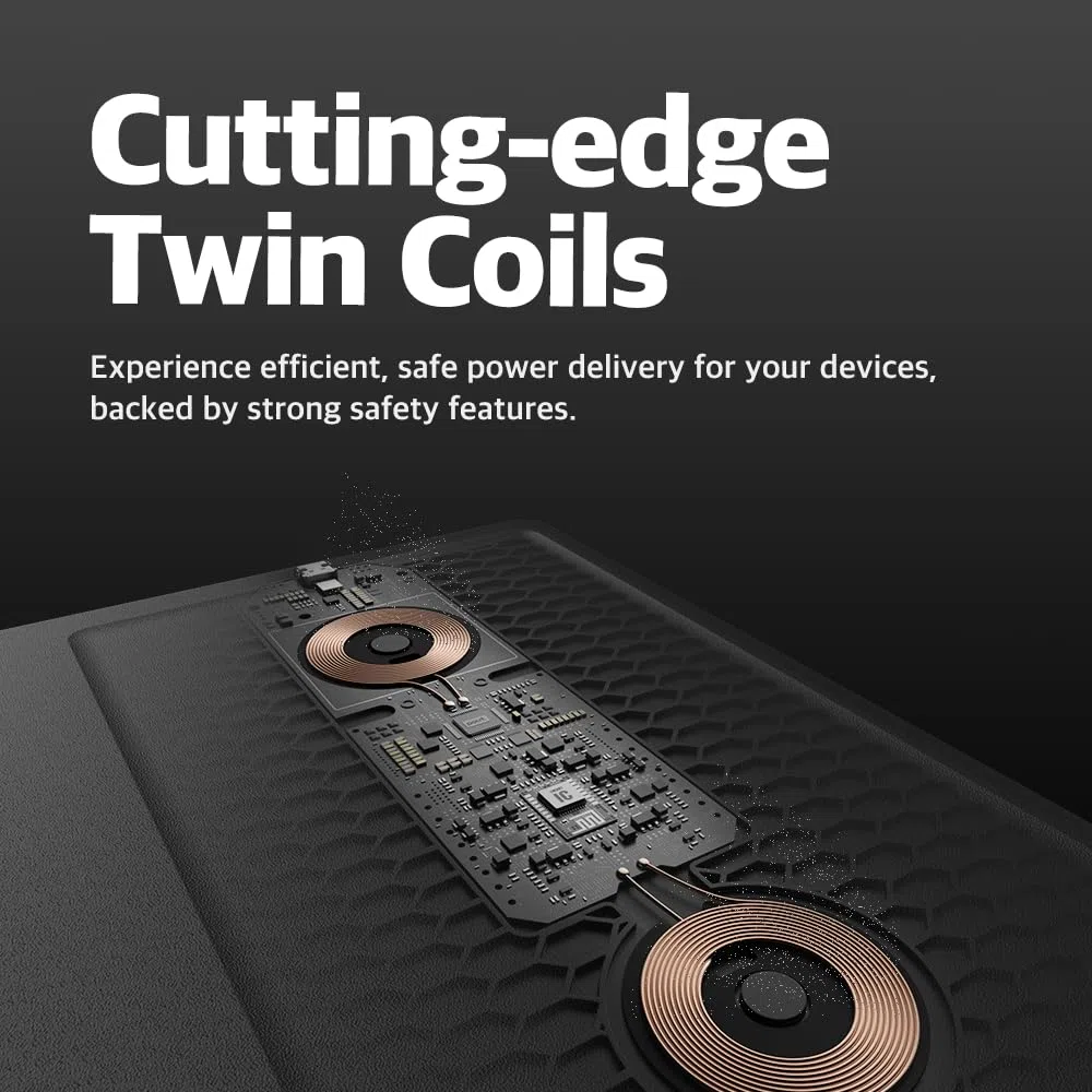 POUT Tappetino per mouse H3 PRO Dual Qi Wireless Charging - Doppio caricabatterie wireless veloce - per MacBook, laptop e scrivania - Ricarica iPhone, Airpods, Samsung Galaxy e altro (nero freddo)
