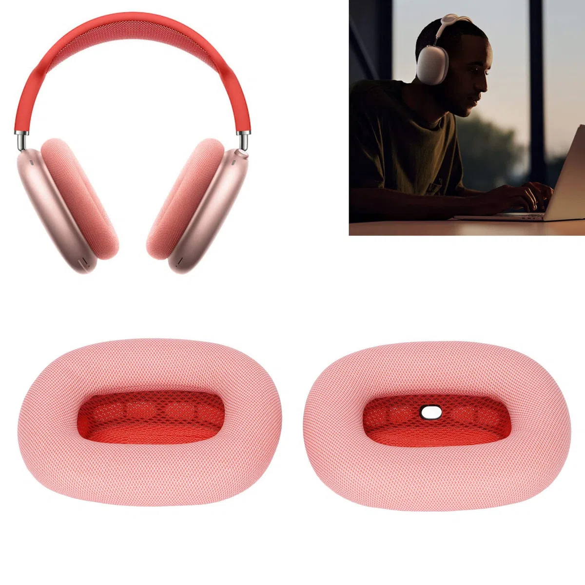 Memory Foam Protein Leather Cuscinetti Auricolari di Ricambio per MAX - Copri Orecchie per Cuffie Morbidi e Confortevoli (Rosa)