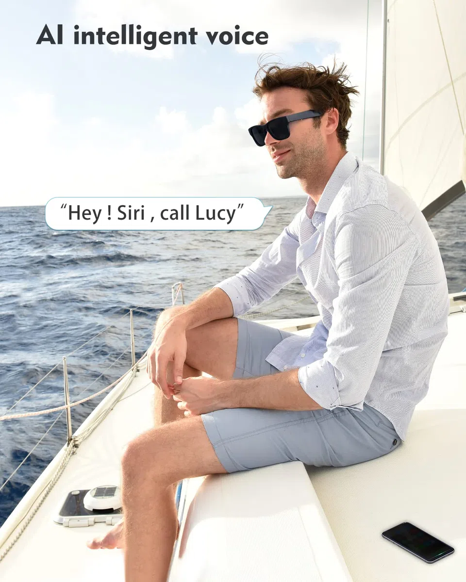 RUIMEN Occhiali Smart da Sole Bluetooth Audio Uomo Donna, con Microfono per Android iOS Chiamate Ciclismo Sport Anti UV Assistente Vocale Impermeabile