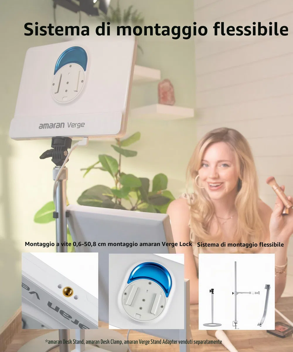amaran Verge Key Light Bi-Color da scrivania, pannello LED soft edge 2700K–6500K, CRI 96, controllo frontale & alimentazione USB-C, per streaming, videochiamate e creazione di contenuti – Bianco