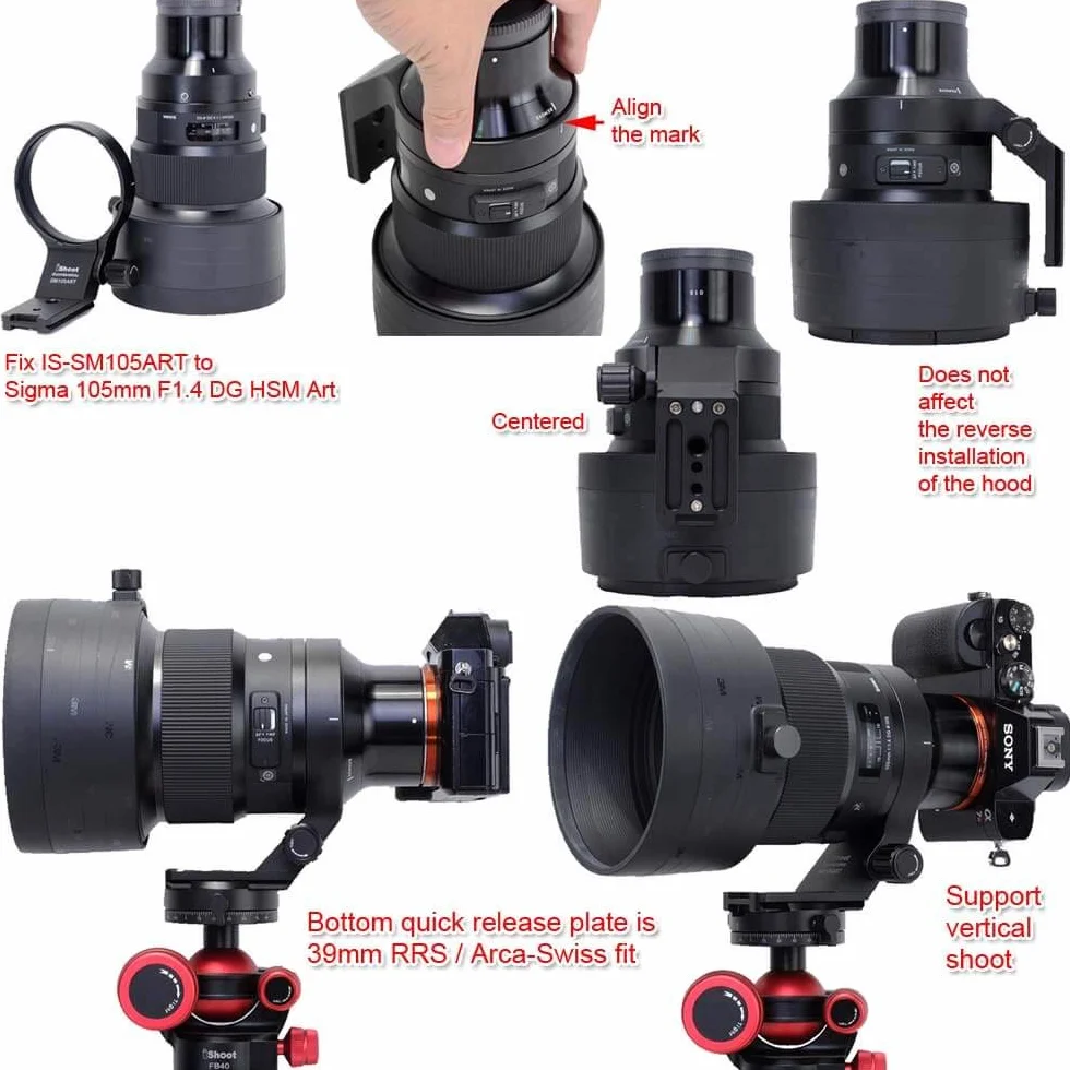 iShoot Collare per obiettivo Anello di montaggio per treppiede compatibile con Sigma 100-400mm f/5-6.3 DG DN OS & 105mm f/1.4 DG HSM Art, Staffa Supporto Lenti è Arca-Swiss Piastra a Sgancio Rapido