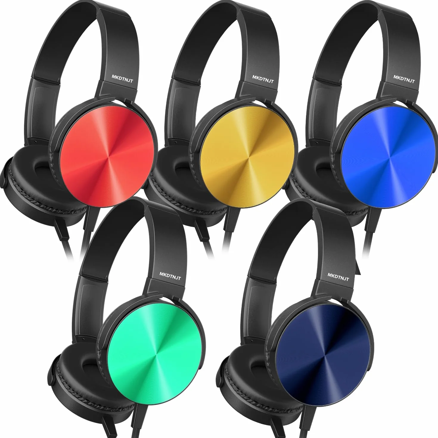 Cuffie per bambini, confezione da 5 pezzi, colori misti, cuffie on-ear premium per studenti, comode cuffie girevoli per aule, scuole, biblioteche, aeroplani, suono stereo con jack da 3,5 mm