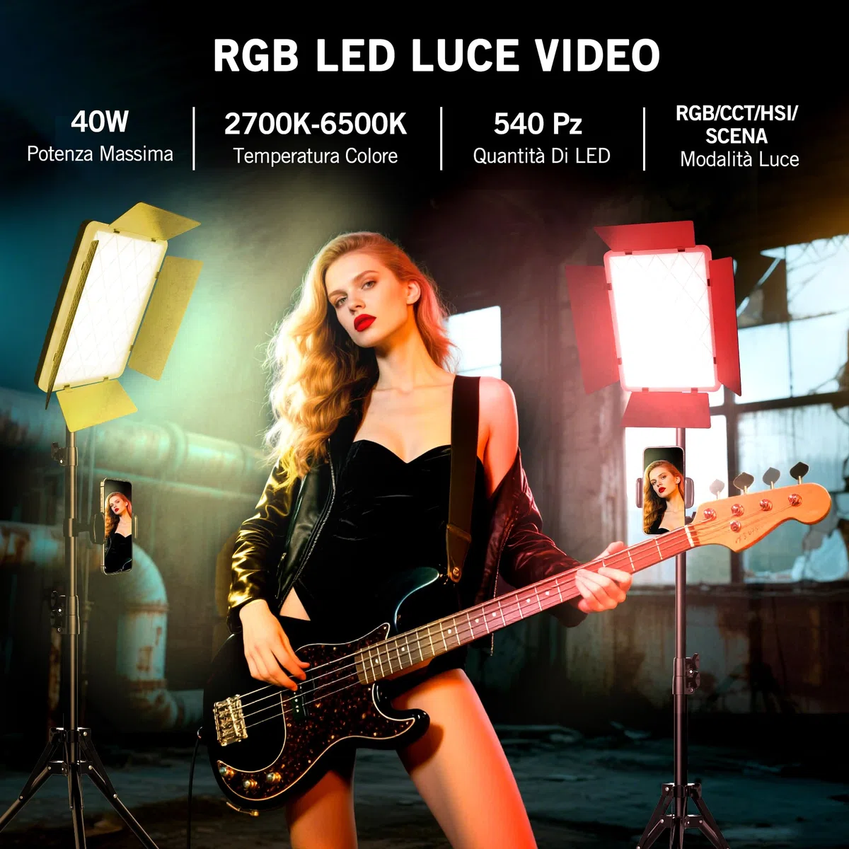 NiceVeedi Luce video RGB da 15 pollici, illuminazione da studio fotografico da 40 W con telecomando e supporto per telefono, 2700K-6500K dimmerabile LED Panel Light con 20 SCENES/RGB/CCT/HSI Modalità