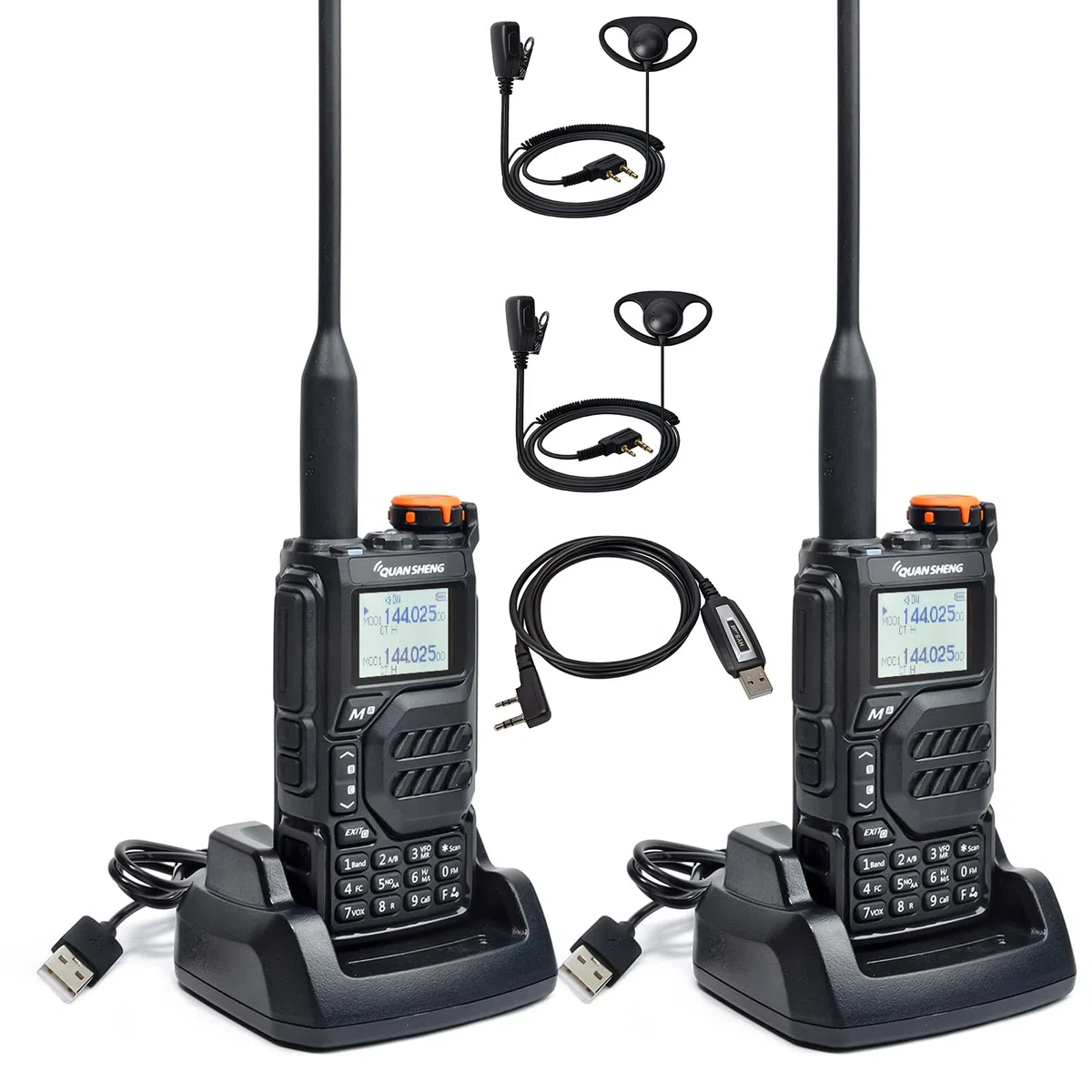 QUANSHENG UV-K5 Walkie Talkie a lungo raggio con auricolare e cavo di programmazione VHF UHF 200 canali radio portatile ricaricabile professionale AM/FM/DTMF, VOX, Frequenza copia, NOAA Meteo