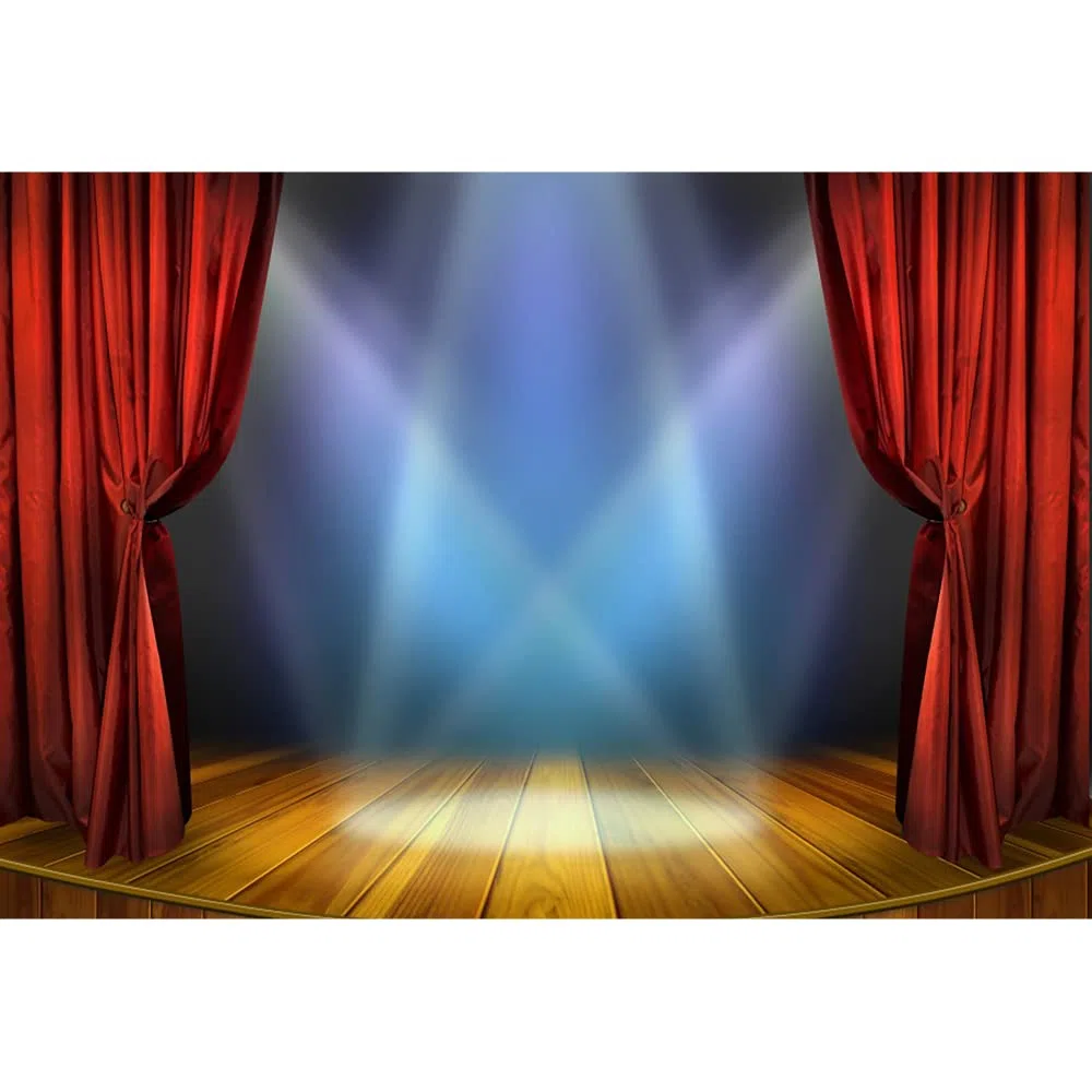 Aoihrraan 3x2,5m Teatro Palco Fondale Rosso Tende Rustico Legno Piano Faretti Fotografia Sfondo Talento Performance Spettacolo Premio Cerimonia Festival Celebrazione Banner Foto Studio Prop