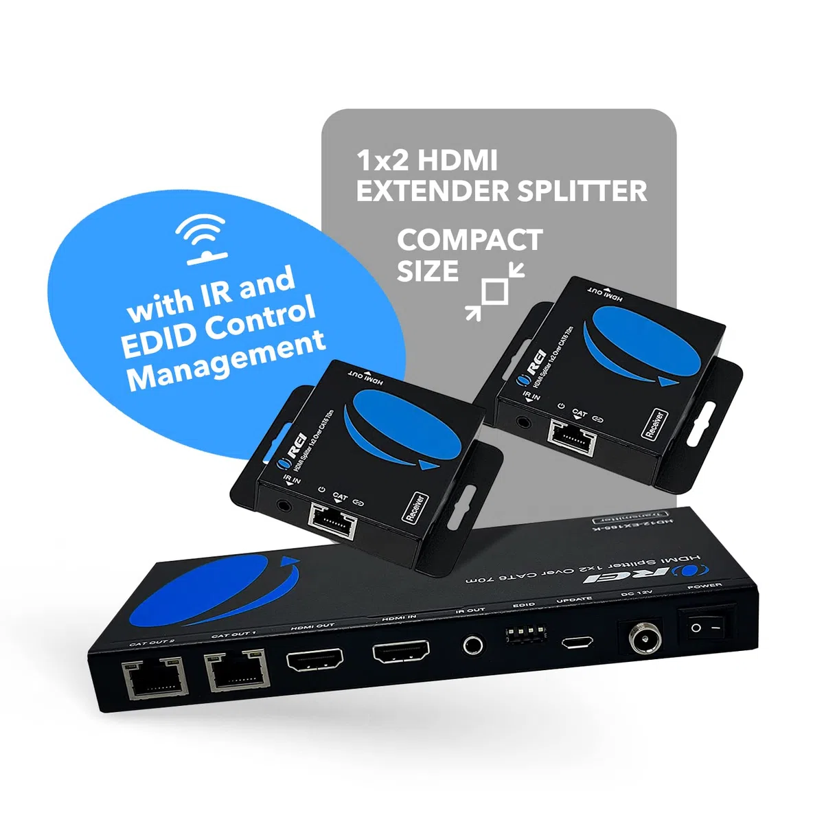 Orei 4K 1x2 HDMI over ethernet Extender Splitter su cavo Ethernet CAT6/7 4K @ 30Hz fino a 50 m - 1 ingresso 2 out, 1080p @ 60Hz fino a 70 m, PoC, controllo IR, EDID, HDMI Loop Out (HD12-EX165-K)