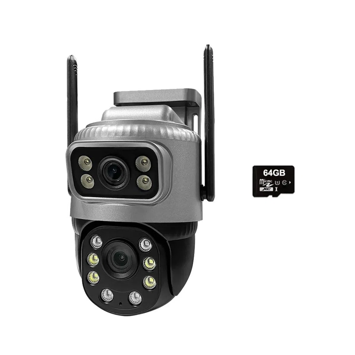 Telecamera IP 4G con scheda SIM, doppio obiettivo, impermeabile, monitor di sorveglianza for esterni, visione notturna, protezione sicurezza CCTV domestica per magazzino commerciale(Camera 64G Card)