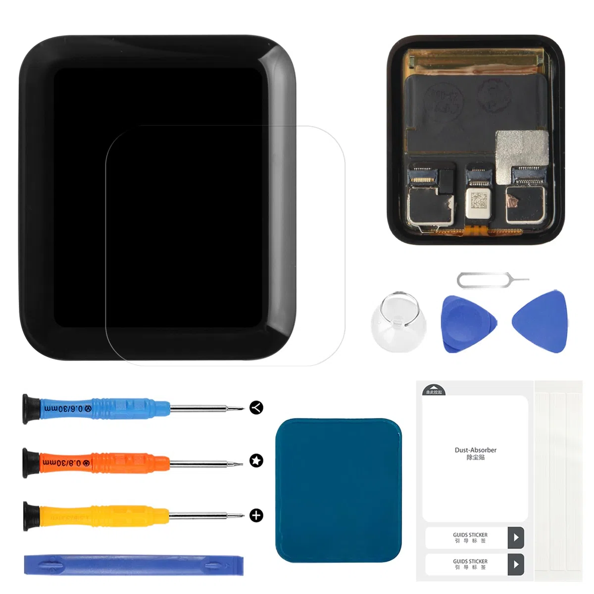Schermo di ricambio per Apple Watch Series 3 (G-PS) S3 38 mm/42 mm, display LCD touch digitizer per Apple Watch3 Matrix, kit di riparazione con pellicola protettiva + strumenti (G-PS)