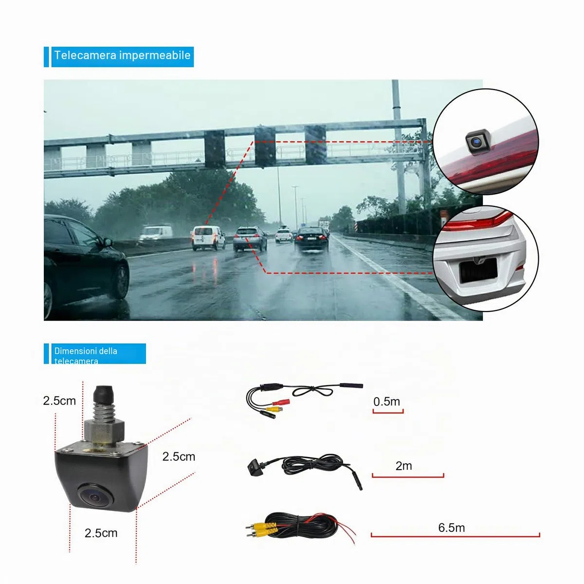 PARKVISION Telecamera di Retromarcia Auto 12-24V con Telecomando – Doppia Vista Anteriore/Posteriore, 5 Livelli Luminosità, Linee Parcheggio Opzionali, Montaggio Regolabile