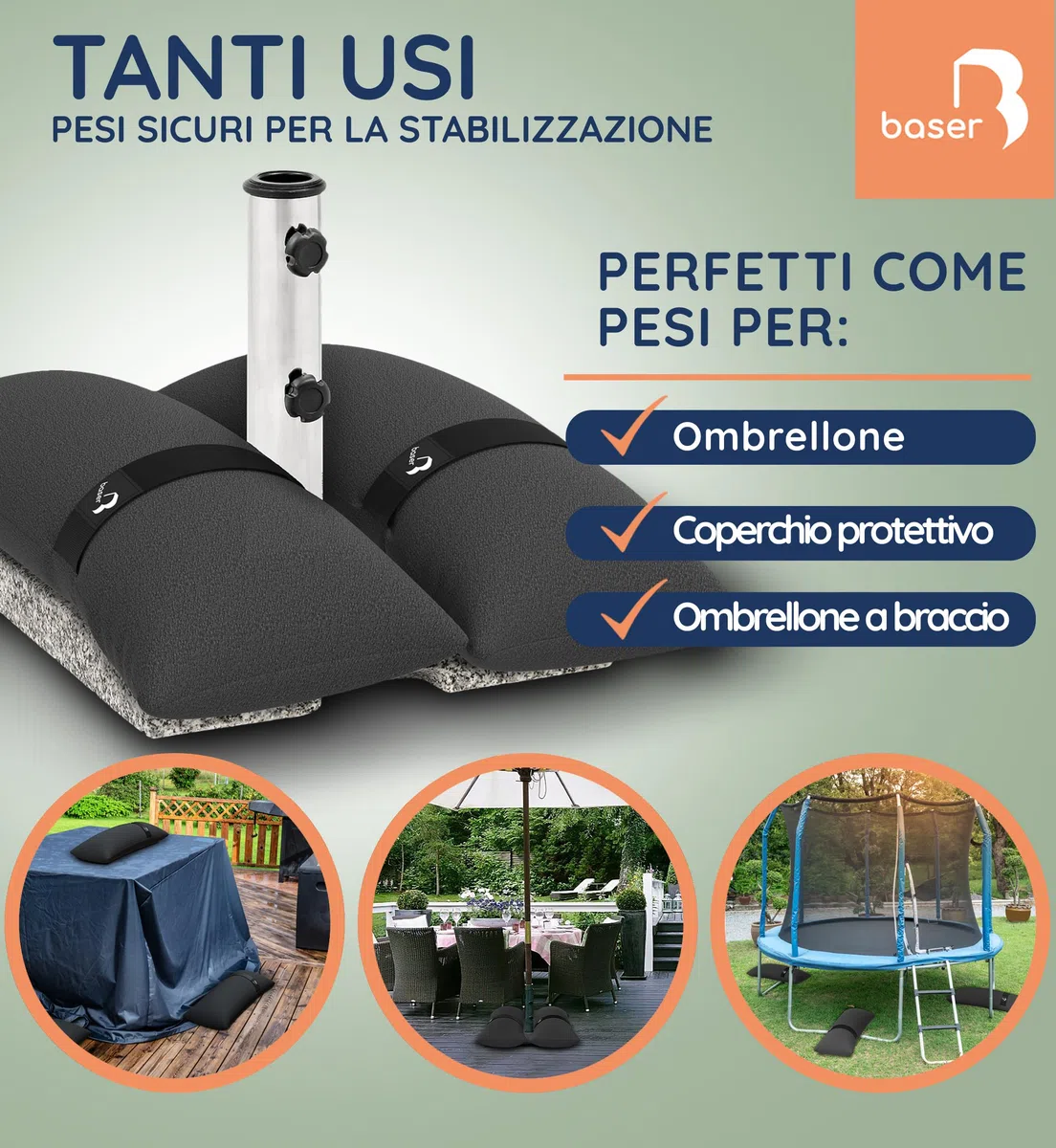 Baser Sacchi di Sabbia, 2 x 15kg Pesi per Gazebo Pieghevole, Pergolato da Giardino & Ombrelloni, Base per Gazebo Esterno Resistente, Grigio