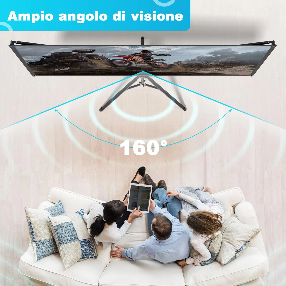VISULAPEX 80"ALR Schermo per Proiettore con Treppiede, 16:9 Telo Proiettore Portatile Leggero Perfetta per Teatro Domestico, il Cinema All'aperto e Altre Attività di Intrattenimento