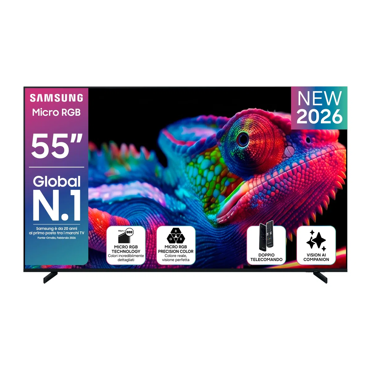 Samsung Smart TV 55" MRE55R85HATXZT Micro RGB 4K Vision Glare Free, HDR10+, Motion Xcelerator 144Hz, Dolby Atmos, Super Picture Enhancer, Vision AI, Alexa Built-in, PACCHETTO INTRATTENIMENTO, 2026