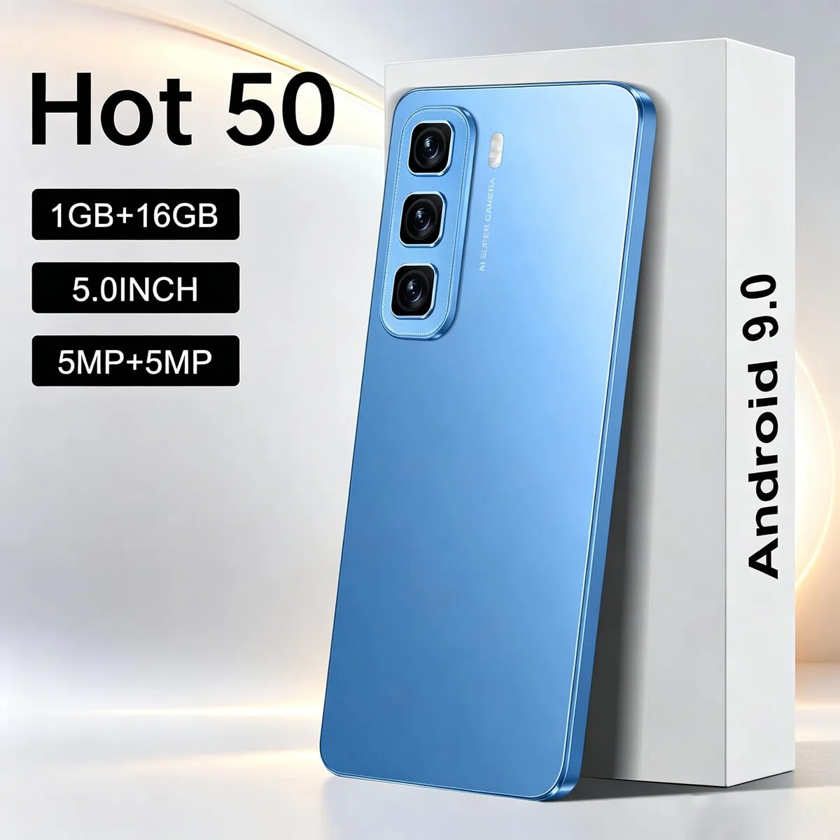 J24Ultra Telefoni Cellulari, 5.0'' Dual SIM Doppia Fotocamera, 16GB ROM Espansione 128GB, Android 9.0, Face ID/WiFi/GPS 3G Cellulare (Blu)