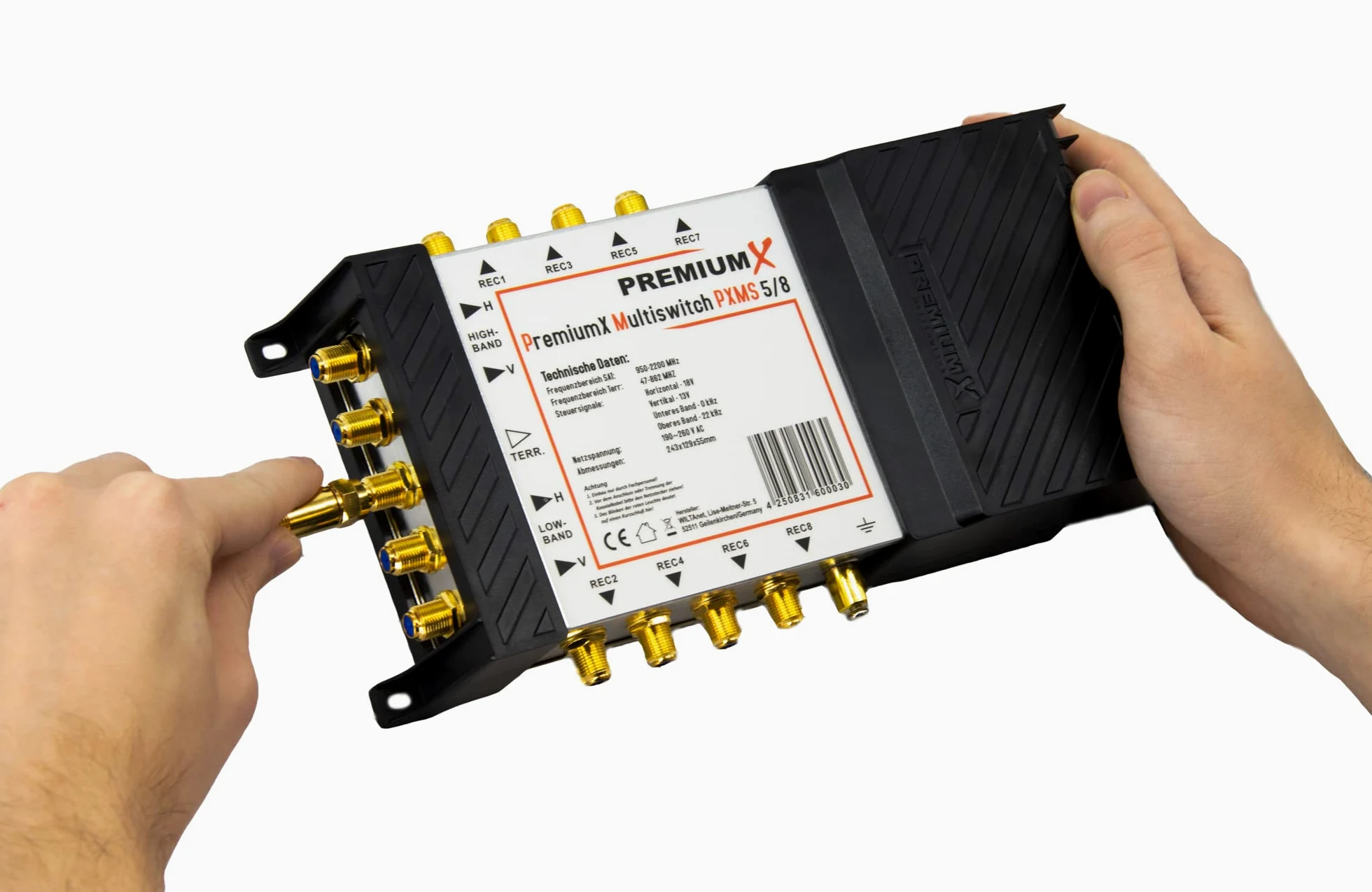 Premium X PXMS Multiswitch 5/8 con alimentatore - Distributore di segnali satellitari per 8 utenti - Supporta Digital HDTV FullHD 4K UHD 8K