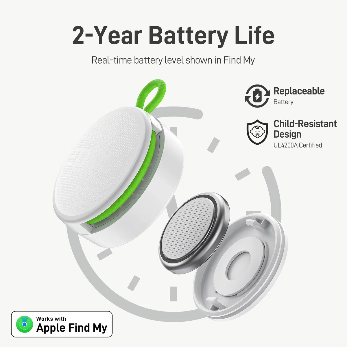 Epicka Targhette con cinturino regolabile integrato, batteria di 2 anni, compatibile con Apple Find My (solo iOS), NFC e IP67, impermeabile, Smart Tag per chiavi, bagagli, bici, animali domestici