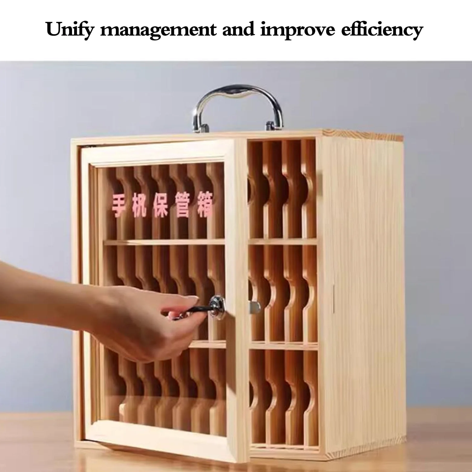 Supporto da parete in legno per telefoni cellulari, ufficio e sala conferenze, sicuro 24 pezzi, soluzione di archiviazione in legno elegante per telefoni e accessori