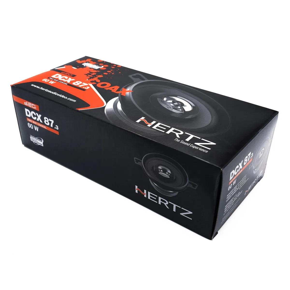 Hertz DCX 87.3 coppia coassiali 2 vie 87mm, 60W | carta pressata idrorepellente, tweeter PEI 15mm, 30W RMS, 4 Ohm, 92 dB, 130-21000 Hz, magnete in ferrite, profondità 34mm