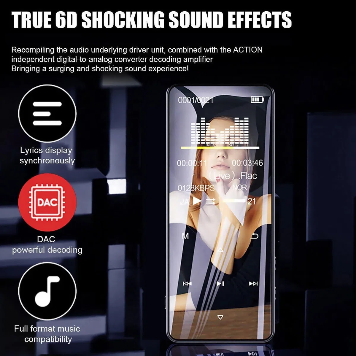 Lettore musicale Bluetooth MP4/MP3 con radio FM per sport in esecuzione con schermo a colori ad alta definizione da 1,8 pollici