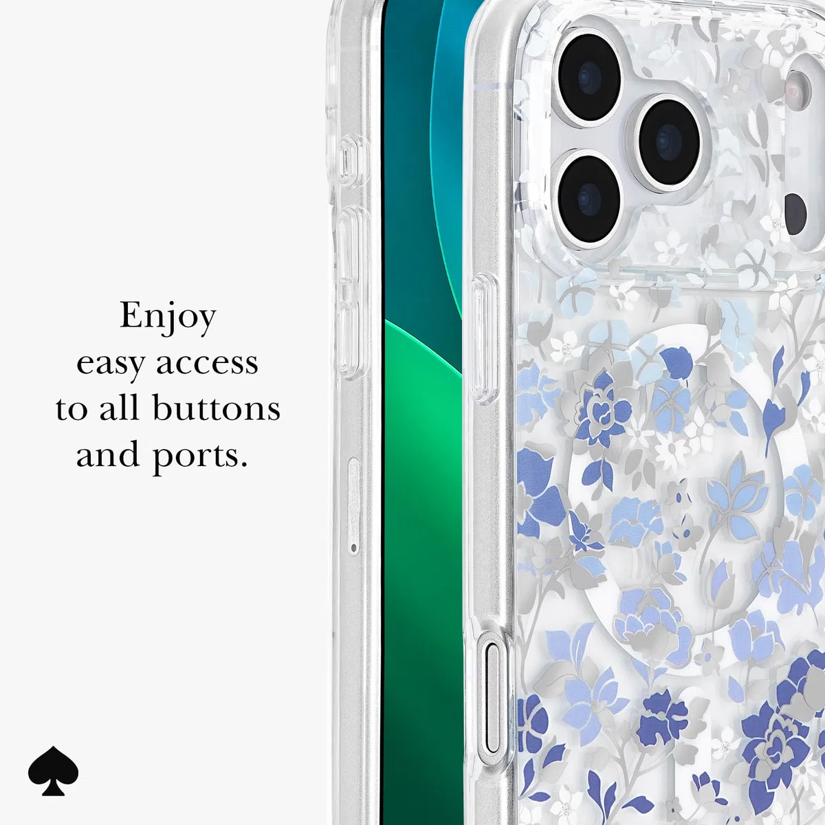 Kate Spade New York Custodia per iPhone 17 Pro Max - Compatibile con MagSafe - Custodia per telefono di design - Gemme blu aiuola