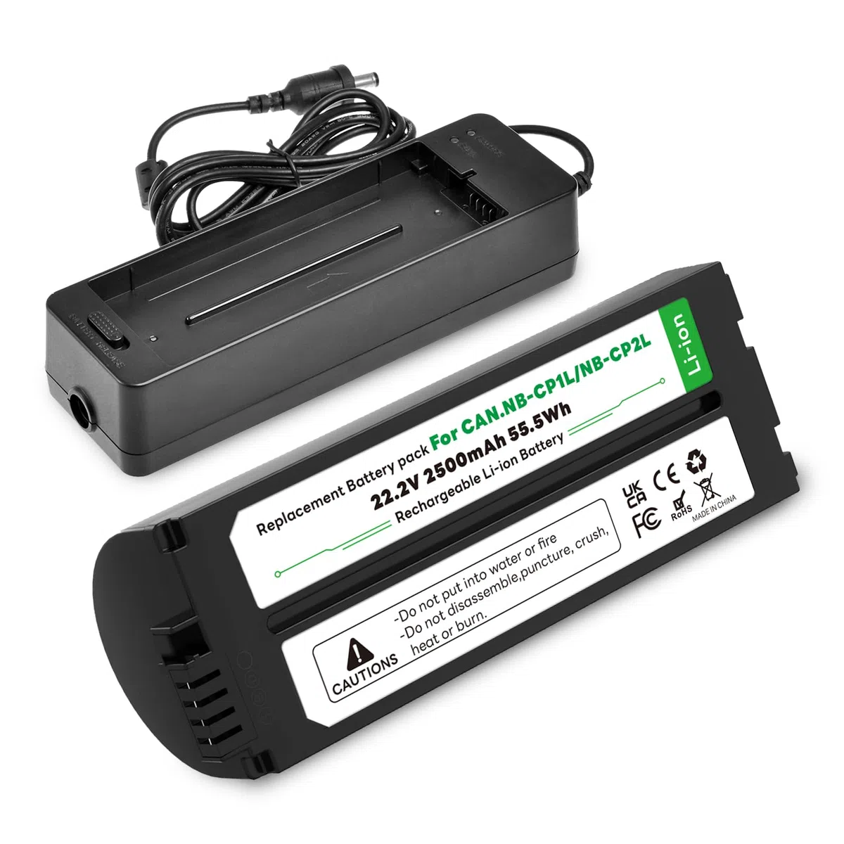 2500 mAh NB-CP2L NB CP2L - Batteria + caricatore per stampante fotografica Canon NB-CP1L SELPHY CP800 CP900 CP910 CP1500 CP2000 CP3000