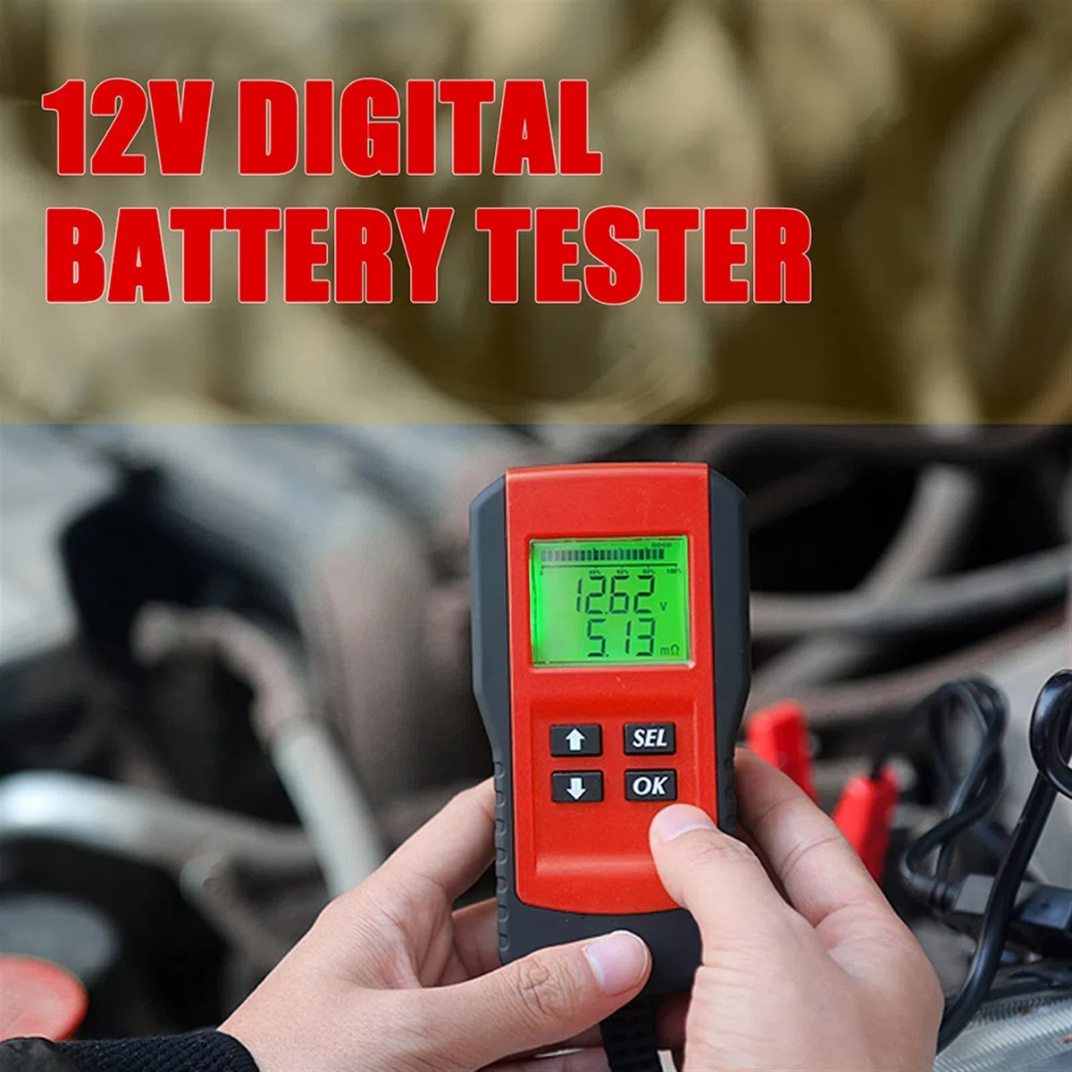 Tester per batteria auto Digital 12V Car Battery Tester Tester Test e analizzatore della percentuale di durata della batteria, tensione, resistenza e batteria del ciclo profondo del ciclo Prova in mod