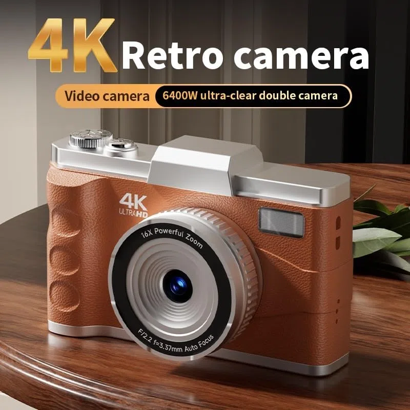 Fotocamera digitale 4K HD, zoom 16x con messa a fuoco automatica con LCD da 3,0 pollici, controllo manuale, scheda TF, stile retrò per fotografia (nero)