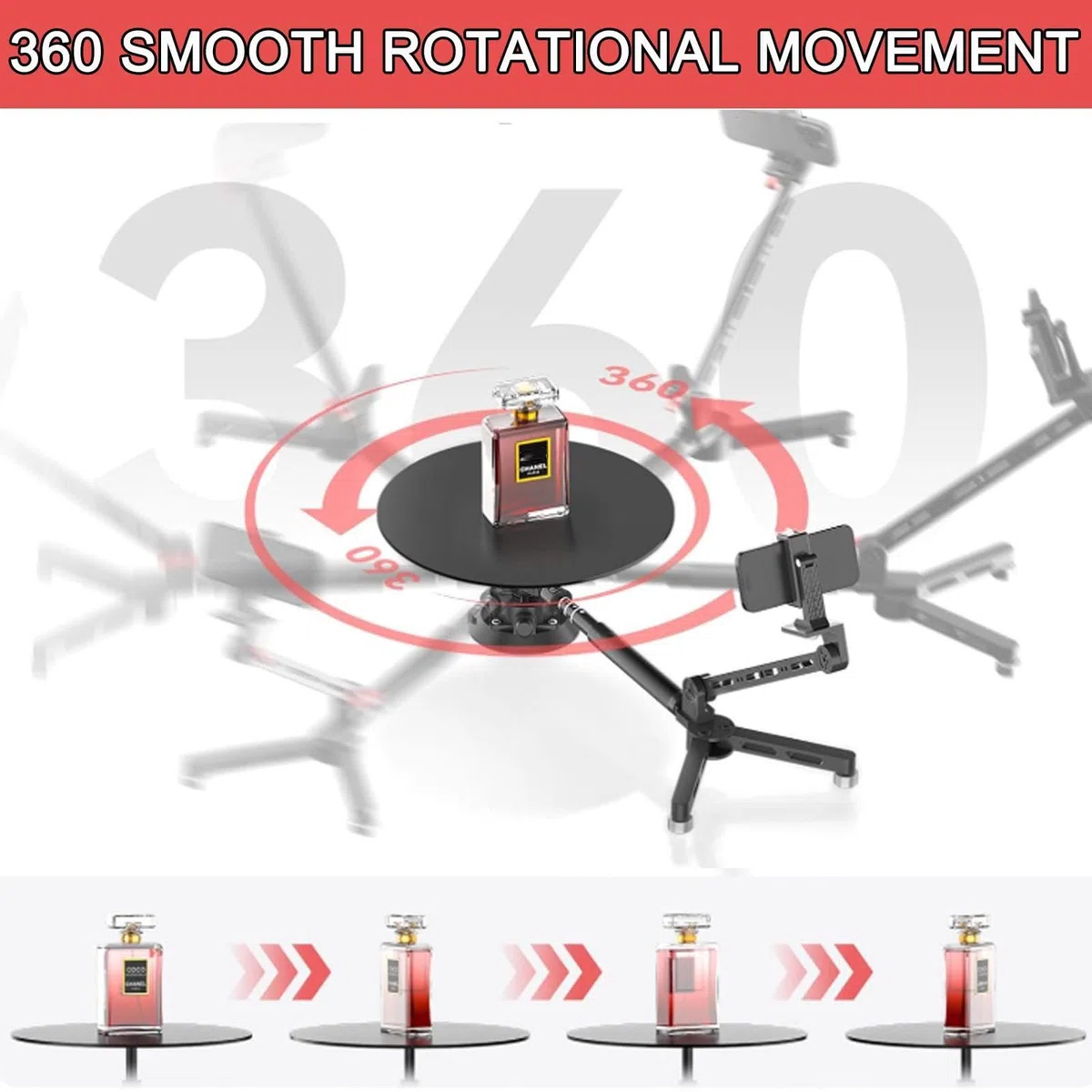 Slider Per Fotocamera Girevole A 360 Gradi | Piatto Girevole Pro Per Fotografia| Giradischi Girevole A 360 Gradi | Piattaforma Video Fotografico +Base A Ventosa +Scatola Portaoggetti ,Black