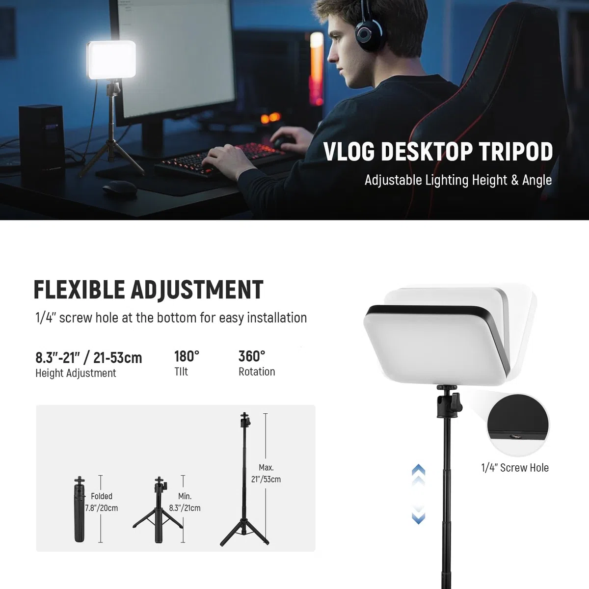 NEEWER BASICS Luce Video a Pannello LED da Scrivania (2pz), Kit Lampada per Videoconferenza con Treppiedi Tavolo/Filtri per Webcam Computer Laptop Zoom Call Trucco Registrazione Selfie Streaming, BP66