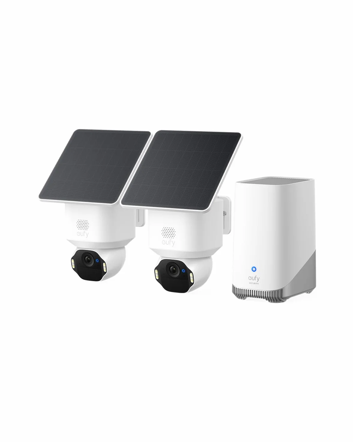 eufy Security SoloCam E42 (HomeBase S380) kit di 2 telecamere, telecamera wireless 4K esterna, energia FV, rilevamento moto AI, strobo, pan e inclinazione, riconoscimento facciale, spazio fino a 16 TB | 4K Wireless, Energia FV, Rilevamento moto IA, Strobo