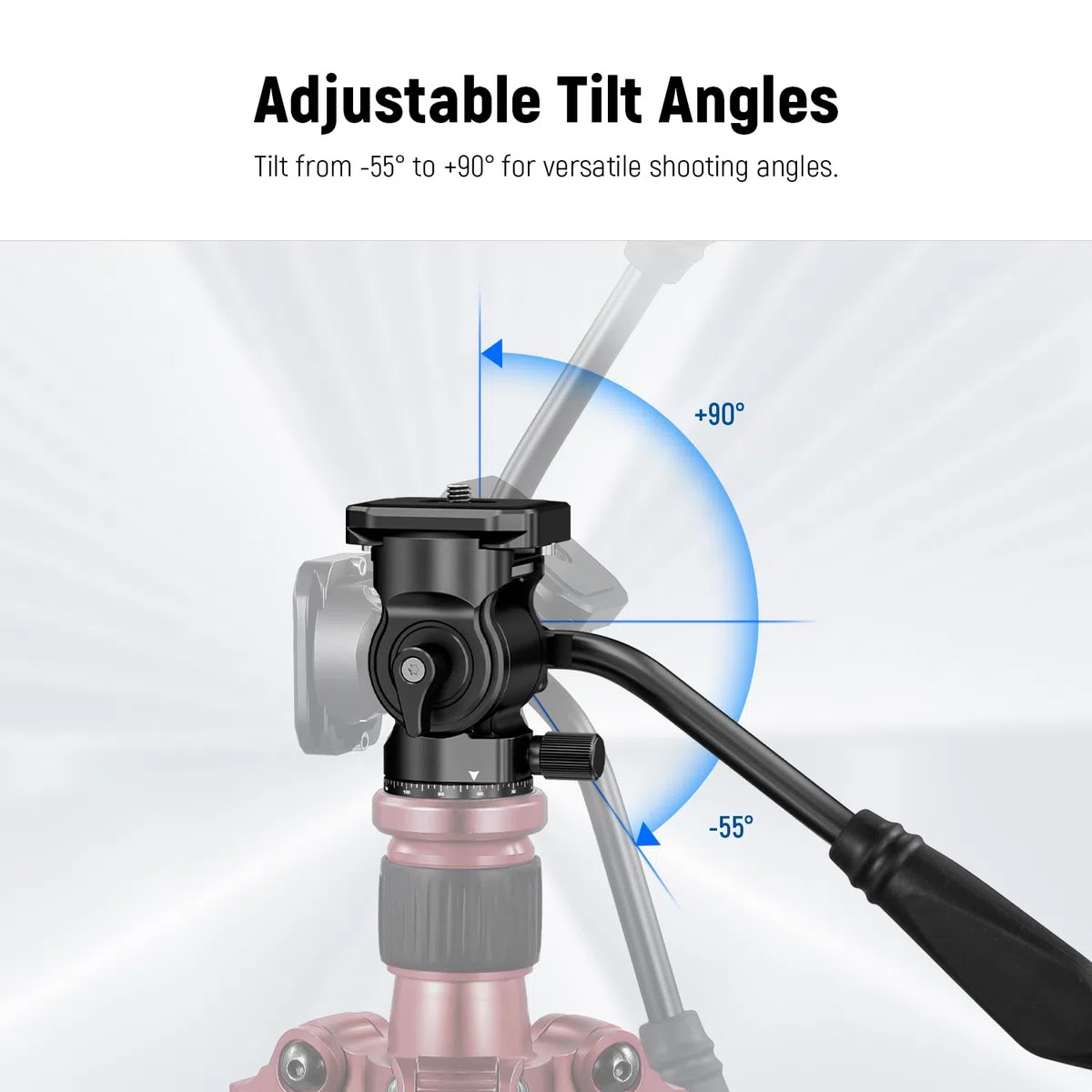 NEEWER Testa Fluida per Treppiede con Piastra Sgancio Rapido e Maniglia, Adattatore Treppiede Fotocamera Pan. Incli. Compatibile con Arca Swiss per Videocamere DSLR Compatte, Max 3kg, GM24 Tutto Nero