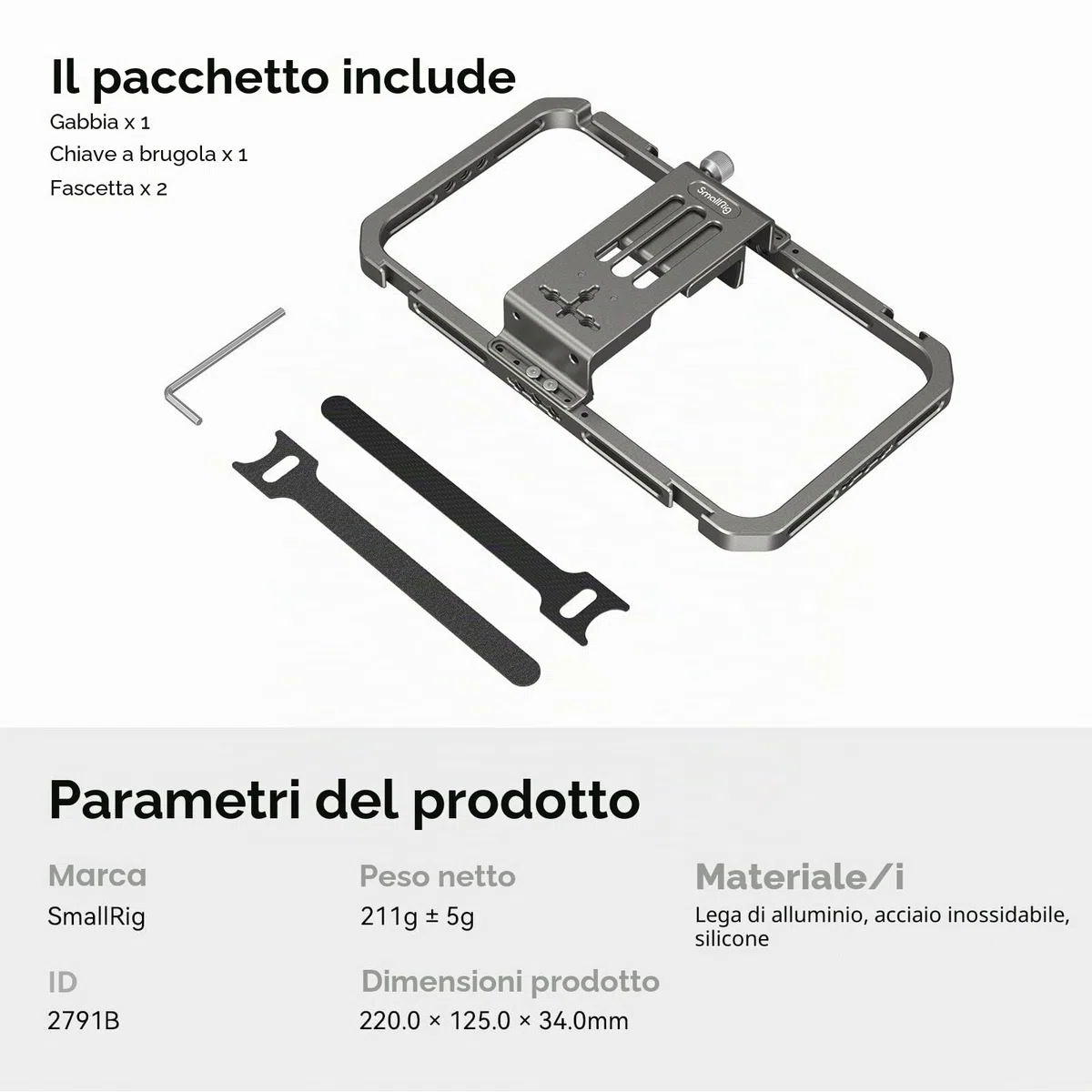 SMALLRIG Universal Phone Cage Gabbia per Cellulare Compatibile con Telefoni con Una Gamma di Larghezza da 62 mm a 86 mm, Gabbia Universale in Alluminio - 2791B