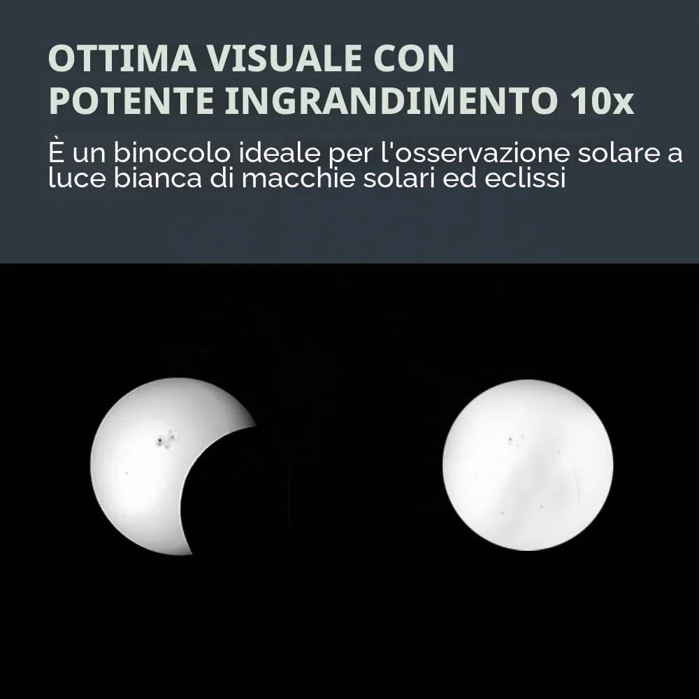 Celestron 71238 EclipSmart 10x42 Binocolo solare Porro - ISO 12312-2, impugnatura in gomma, ottica con rivestimento multiplo, vetro BK7, laccetto da collo e custodia morbida per il trasporto, nero