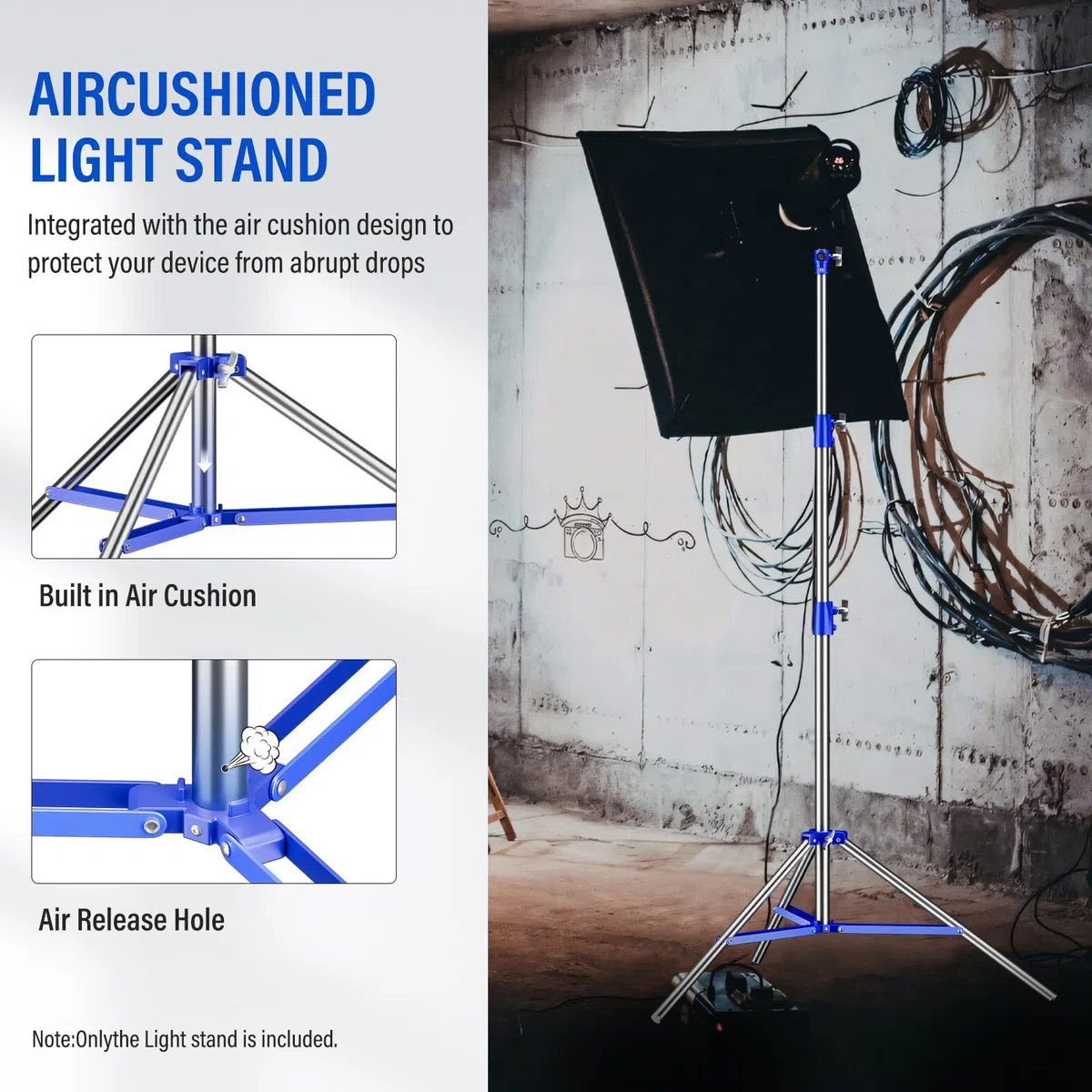 Soonpho Light Stand Supporto Leggero Treppiede 9,1 piedi/280cm Interamente in Metallo Ammortizzatore Capacità di Carico di 10kg per Fotografia Studio All'aperto e Live Streaming (Blu)