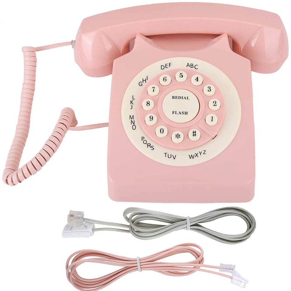 Telefono vintage rosa, telefono fisso retrò ad alta definizione di qualità per chiamate con filo Stile vintage per ufficio a casa Rosa classico europeo antico con filo con grandi