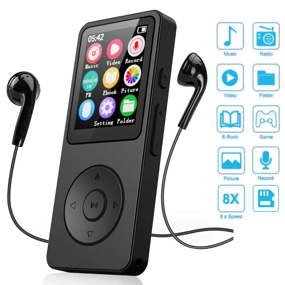CHICIRIS Lettore MP3, Lettore Audio Bluetooth 5.4 con Schermo LCD da 2,4 Pollici, Musicale Compatto per Viaggi Sportivi, Bambini e Anziani (Con scheda di memoria da 128 GB)