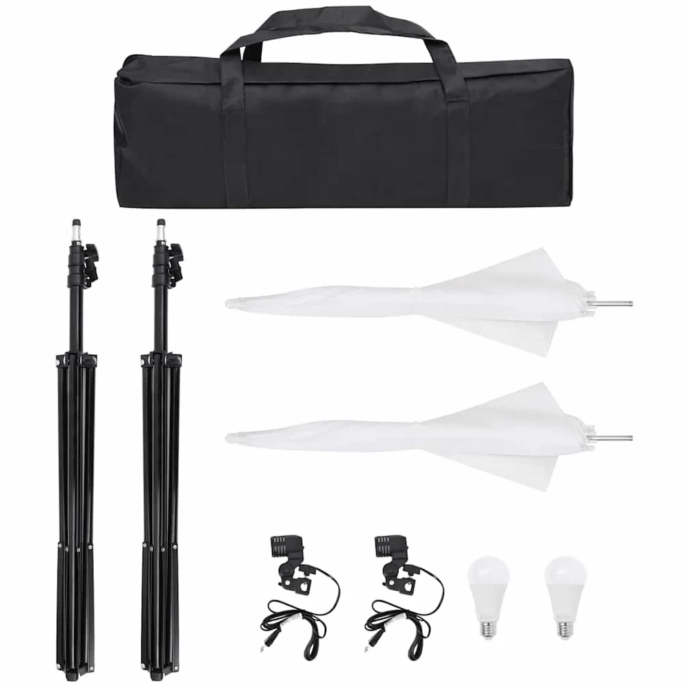 Kit da studio fotografico con illuminazione, sfondo e riflettore per fotografia professionale di ritratti e prodotti in studio domestico, include luci LED dimmerabili