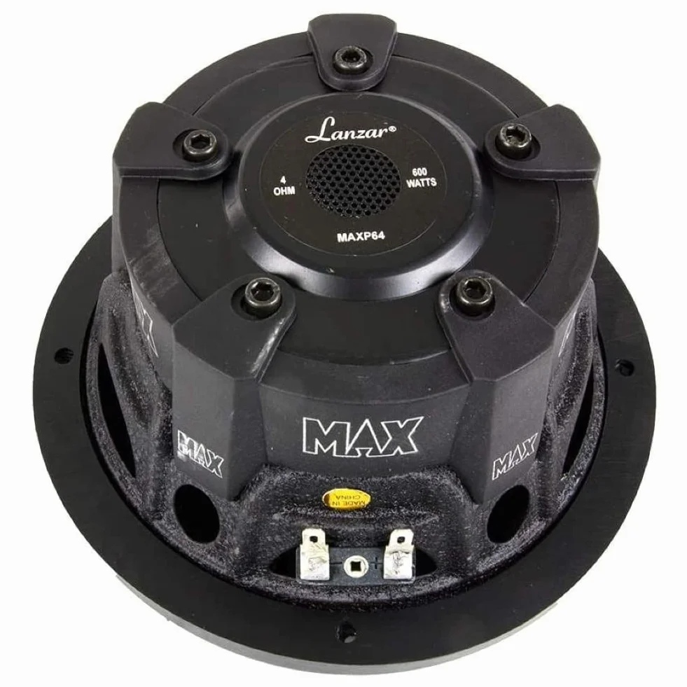 1 subwoofer per LANZAR MAX PRO MAXP64 6,5" 16,5 cm 165 mm da 300 watt rms e 600 watt max singola bobina da 4 ohm cofano bagagliaio sportelli auto, 1 pezzo + faston di montaggio