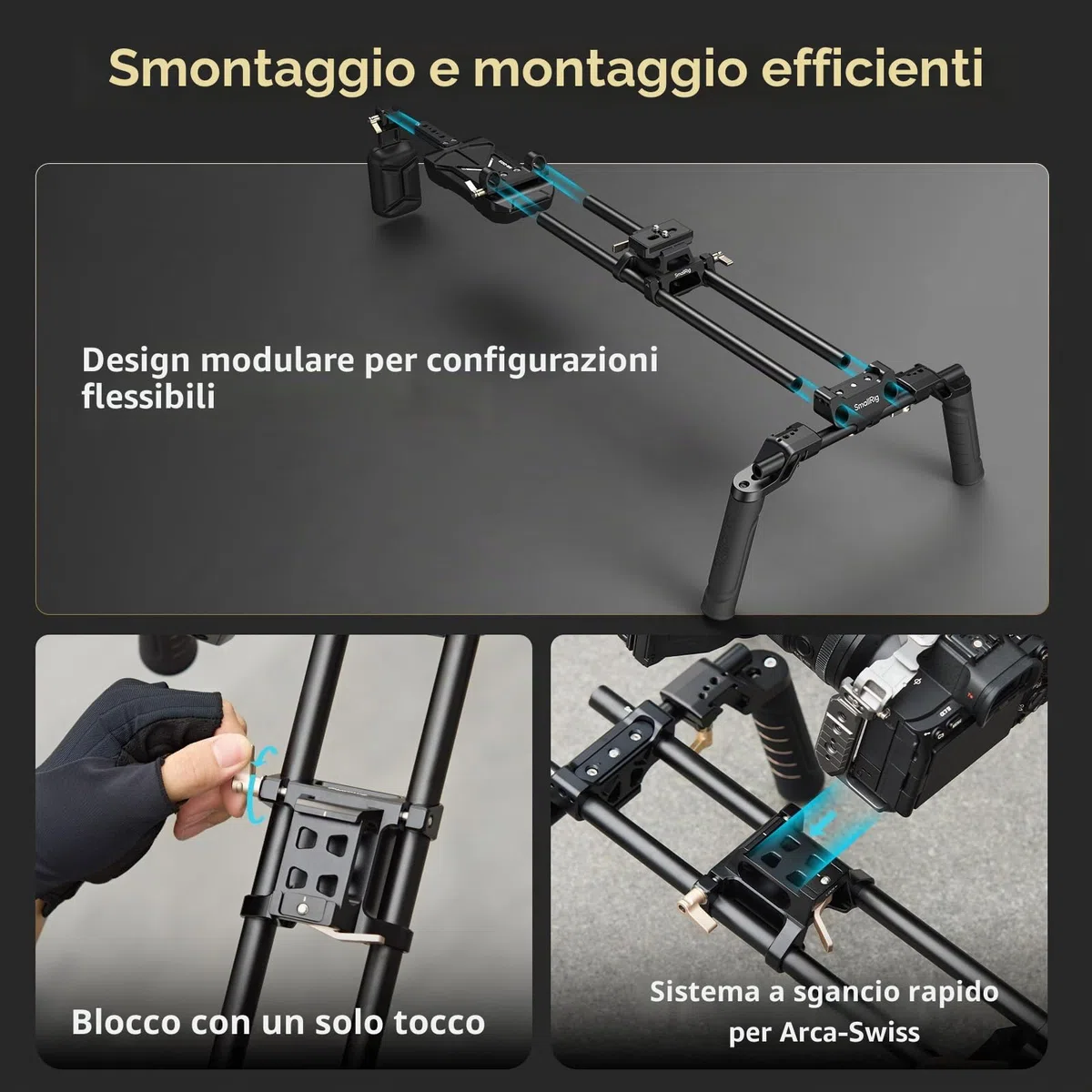 SMALLRIG Kit di Supporto per Spalla (Versione Classica), Doppie Maniglie, Aste da 15 mm, Supporto Video Universale per Spalla con Sgancio Rapido per Arca, per SMALLRIG Follow Focus - 4480
