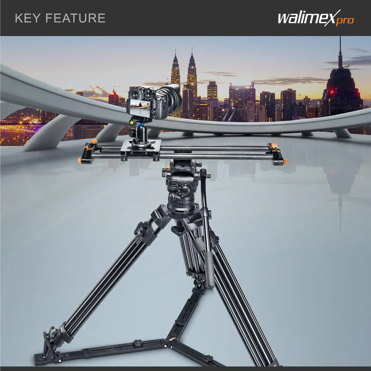 Walimex pro Slider camera Carbon Video nero Binario scorrevole 50 cm per videocamera con borsa di trasporto e livella a bolla