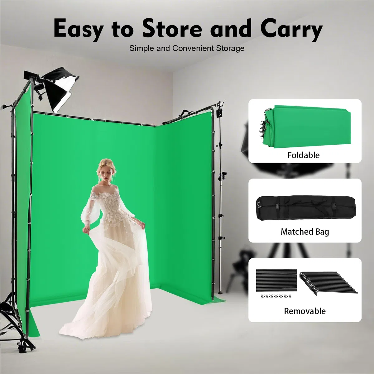 4 x 2,4 m grande sfondo verde pieghevole con supporto per videoconferenze, studio fotografico, 4 x 2,4 m
