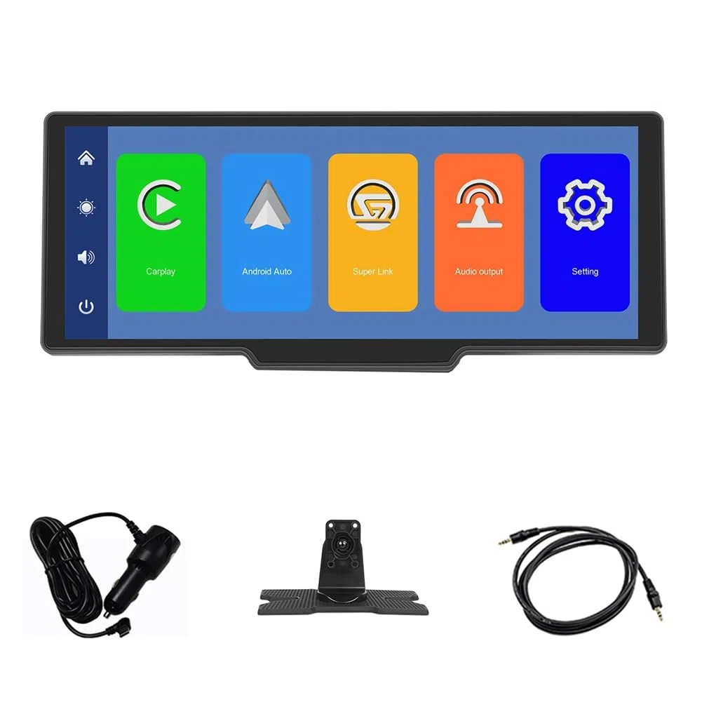 Monitor per Auto da 10,26 Pollici con Schermo HD Wireless CarPlay Android Auto Trasmettitore FM Bluetooth Lettore Video