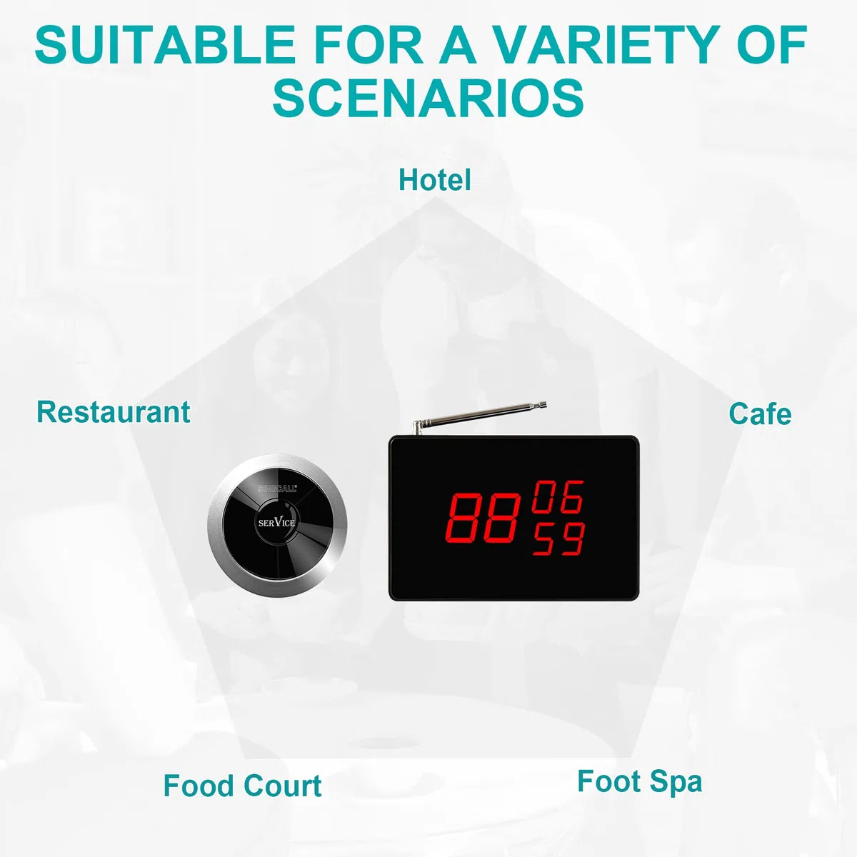 SINGCALL Sistema di chiamata wireless per ristoranti | kit completo con 1 ricevitore principale e 10 cercapersone (APE310)– ideale per servizio al tavolo, cucina e gestione ordini