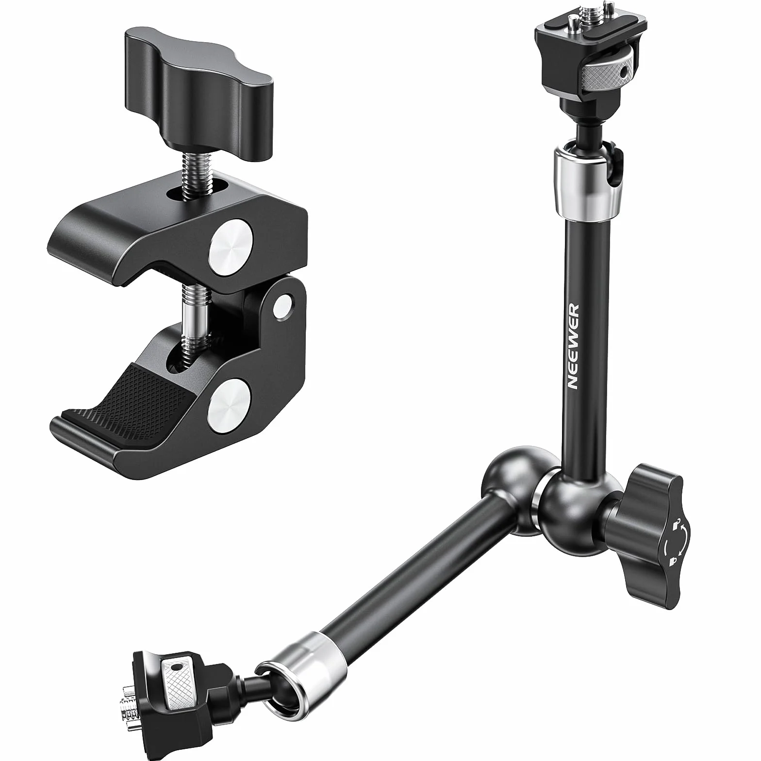 NEEWER Braccio Magico Articolato 11" e Super Clamp, Supporto per Monitor Fotocamera con Fori/Perni di Posizionamento ARRI 1/4" 3/8" per DSLR Action Cam Luce Video, Compatibile con SmallRig Cage,ST16C