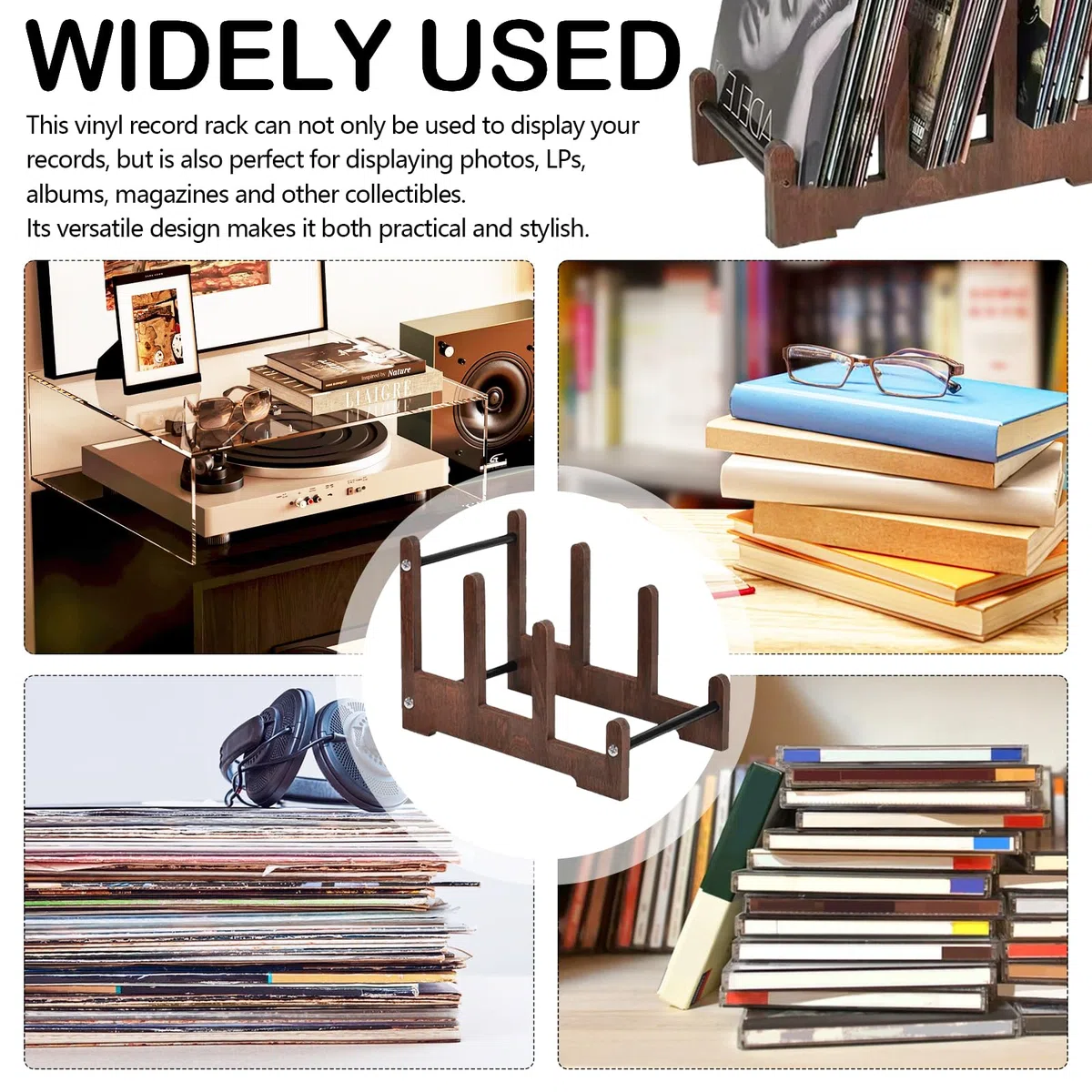 Supporto Per Dischi In Legno, Supporto Per Dischi In Vinile Marrone Porta Opuscoli Mensola In Vinile Supporto Decorazione Per Dischi Riviste Libri
