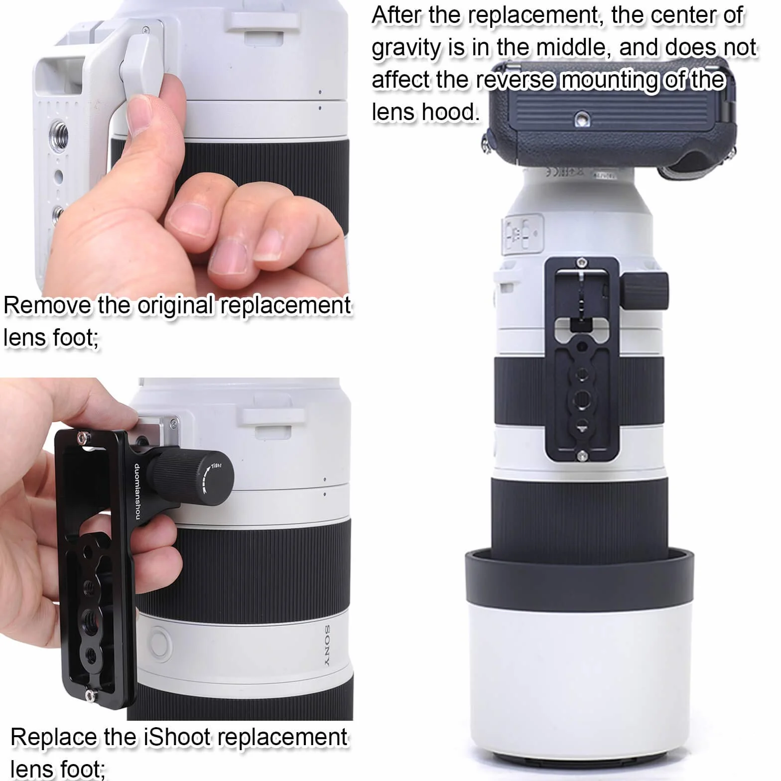 Base ad anello di ricambio per treppiede compatibile con Sony FE 200-600mm f/5.6-6.3 G OSS SEL200600G, supporto per obiettivo con piastra a sgancio rapido Arca-Swiss Fit scanalatura a coda di rondine